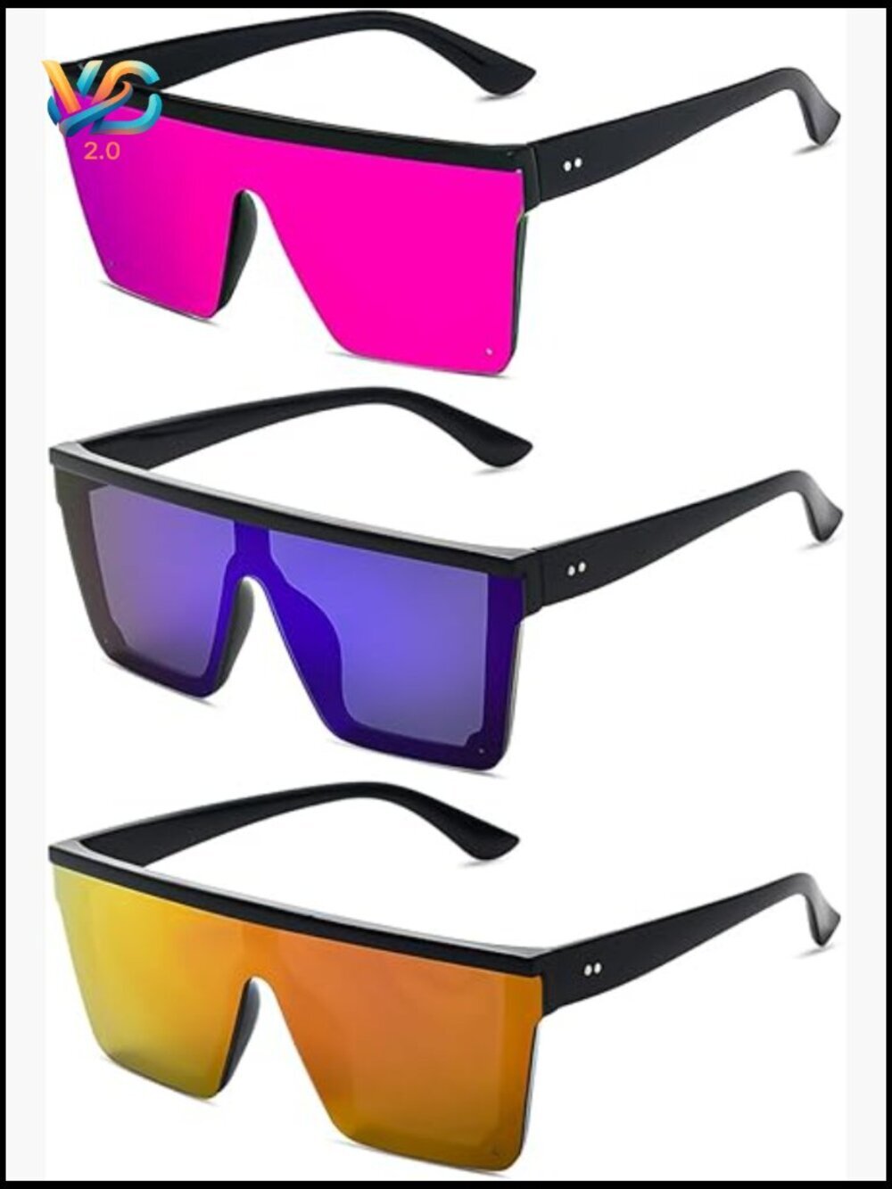 3 Pack Oversized Square Sunglasses Thick Frame Big UV400 Protection Large Flat
